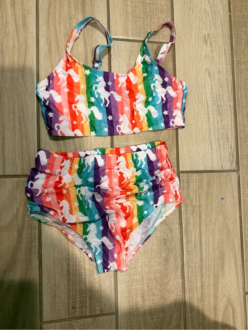 Girls Rainbow Unicorn Two-Piece Swimsuit - size 12T NEW